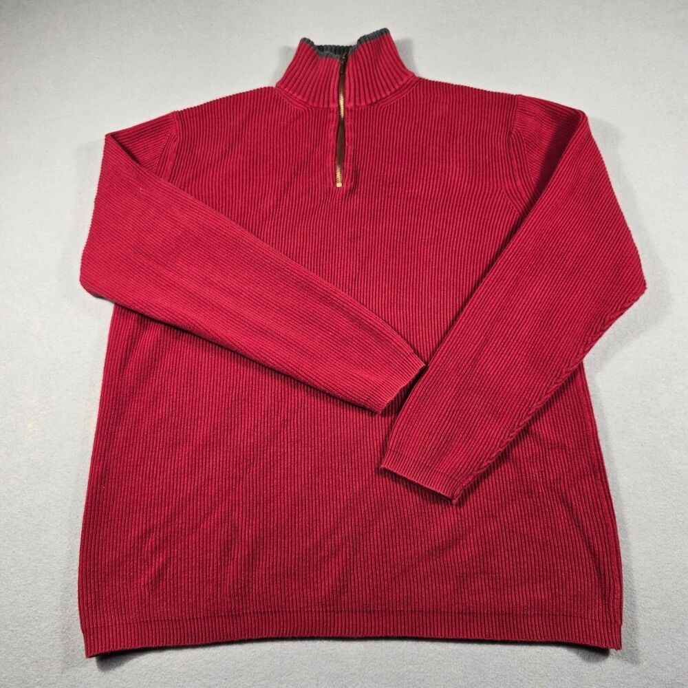 Cherokee Men's XL Red 1/4 Zip Mock Neck Pullover Sweater 100% Cotton